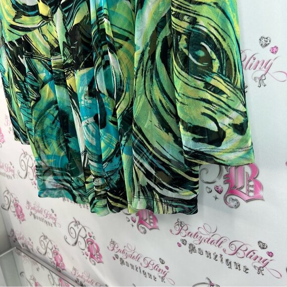 Nicola long sleeve blouse vinrant Green and Black blue Blouse abstract paint - Picture 4 of 14